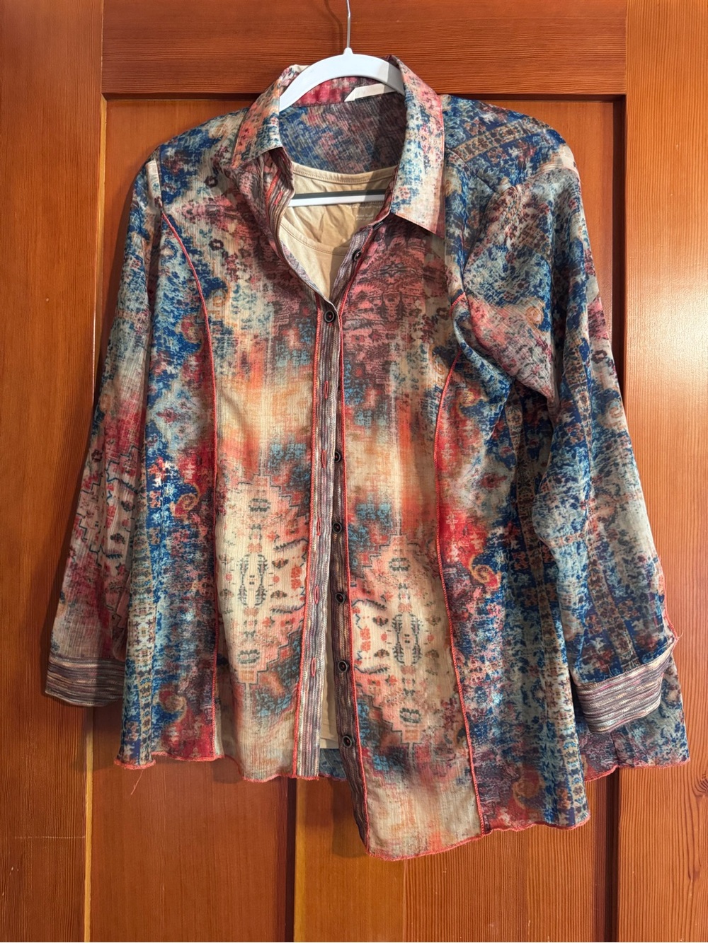 Women’s Soft Surrounding Multicolor Patterned Button-Up Shirt